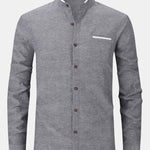 Long Sleeve Contrast Stand Collar Oxford Shirt