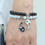 White and black Couple Matte Beaded 2 pcs/Set Bracelet