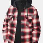 Flannel Fleece Lined Button Up Hooded Shirt