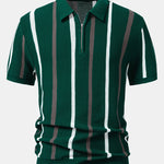 Striped Knit Zip Up Polo Shirt