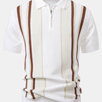Stripe Knit Zip Up Polo Shirt & Straight Leg Linen Pants