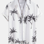 Palm Tree Print Button Up Shirt & Stripe Print Swim Shorts