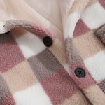 Men's Classic Plaid  Fluffy Faux Fur Single Pocket Button Lapel Jacket