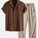 Texture Jacquard Cuban Shirt & Wrinkle Textured Straight Leg Pants