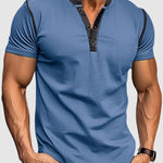 Men's casual half-button color-blocked short-sleeved polo