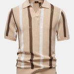 Stripe Knit V Neck Polo Shirt & Cotton Chino Shorts
