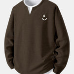 Long Sleeve Smiley Face Print 2 In 1 Waffle T-Shirt