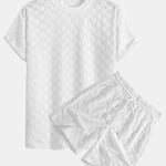 Relax Fit Checkerboard Jacquard Casual T-Shirt & Shorts Set