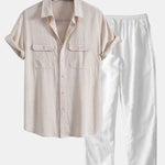 Linen Rayon Blend Pocket Utility Shirt & Straight Leg Linen Pants