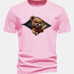Regular Fit Halloween Zipper Evil Bear Print Cotton T-Shirt