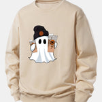 Halloween Ghost Coffee Print Relax Fit Sweatshirt