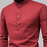 Men's Solid Color Cotton Linen Stand Collar Shirt