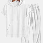 Kangaroo Pocket Ribbed Hooded T-Shirt & Straight Leg Ribbed Pants