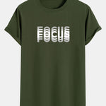 Focus Slogan Print Cotton Arc Hem T-Shirt