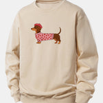 Dachshund Wearing Heart Sweater Print Relax Fit Sweatshirt