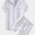Linen Cuban Shirt With Pockets & Linen Drawstring Shorts