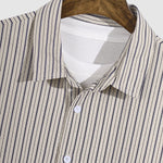 Men's pleated textured striped button casual long-sleeved shirt