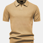 Pineapple Texture Knit V Neck Polo