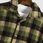 Men's Classic Plaid Fluffy Faux Fur Shirt Casual Button Cardigan Jacket