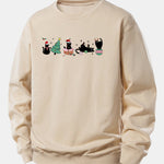 Christmas Black Cat Print Relax Fit Sweatshirt