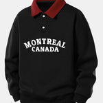 Relax Fit Montreal Canada Print Contrast Polo Sweatshirt