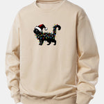 Christmas Colorful Light Black Cat Print Relax Fit Sweatshirt