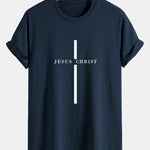 Regular Fit Jesus Christ Stripe Print Cotton T-Shirt
