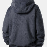Black Cat Embroidered Teddy Zip Up Hoodie
