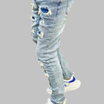 Men's ripped zipper access frayed jeans