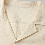 Men's solid color cotton-linen casual vacation short-sleeved shirt and shorts set