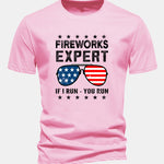 Regular Fit American Flag Sunglasses Print Cotton T-Shirt