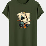 Dice Playing Cards Print Cotton Arc Hem T-Shirt