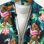 Tropical Flamingo Bigfoot Print Button Up Shirt & Swim Shorts