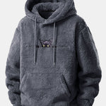 Black Cat Embroidered Teddy Hoodie