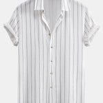 Stripe Textured Button Up Shirt & Straight Leg Linen Pants