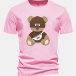 Regular Fit Stripe Bear Print Cotton T-Shirt