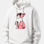 Pink Panther Drinking Coffee Print Relax Fit Hoodie