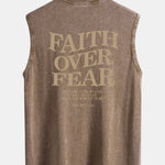 Faith Over Fear Back Print Washed Distressed Tank Top