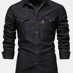 Washed Denim Western Shirt With Pockets