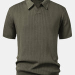 Stripe V Neck Knit Polo Shirt