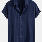 Linen Look Striped Button Up Shirt & Drawstring Shorts