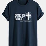 Regular Fit God Is Good Cross Print Cotton T-Shirt