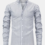 Long Sleeve Plaid Button Up Shirt & Elastic Waist Straight Leg Trousers