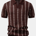 Geometric Knit V Neck Polo Shirt