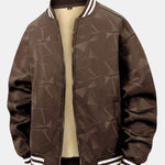 Teddy Lined Geometric Print Baseball Jacket