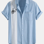 Musical Note Print Linen Look Contrast Button Up Shirt