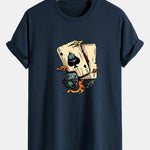 Regular Fit Dice Playing Cards Print Cotton T-Shirt