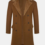 Long Faux Woolen Coat With Teddy Fleece Collar