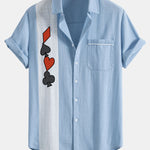 Poker Print Linen Look Contrast Button Up Shirt
