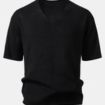 Drop Shoulder Knitted V Neck T-Shirt